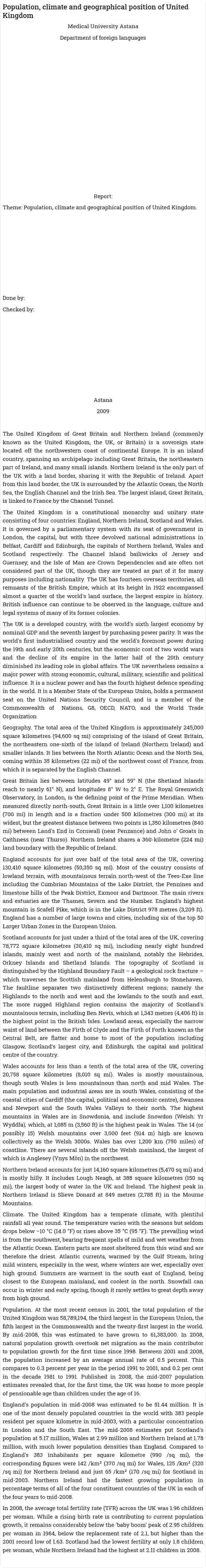Population, climate and geographical position of United Kingdom