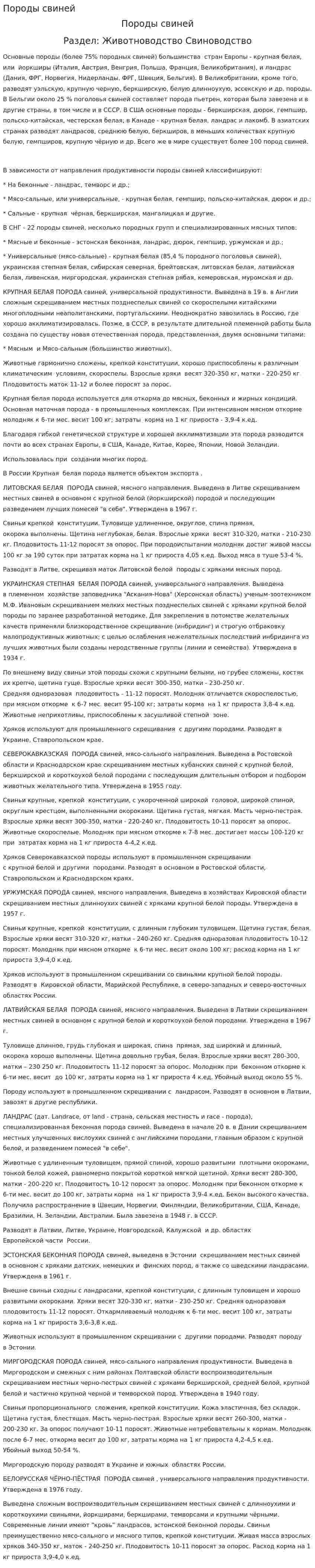 Породы свиней