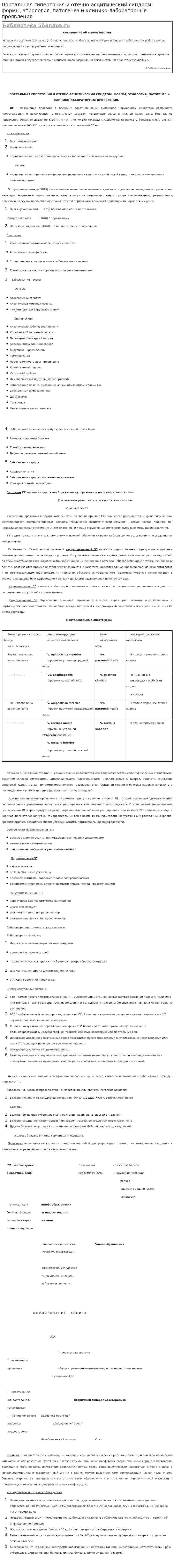 Портальная гипертония и отечно-асцитический синдром; формы, этиология, патогенез и клинико-лабораторные проявления