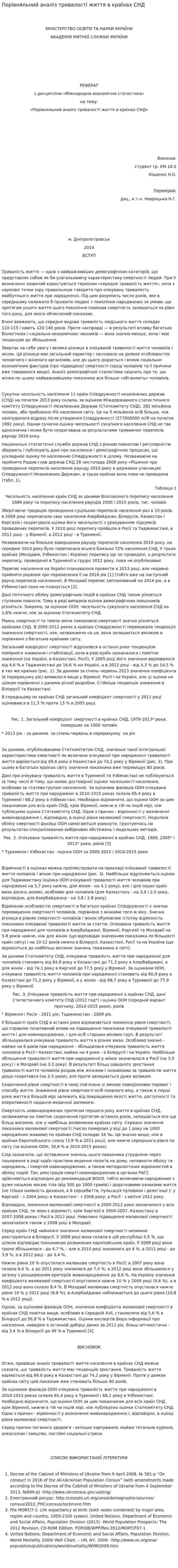 Порівняльний аналіз тривалості життя в країнах СНД