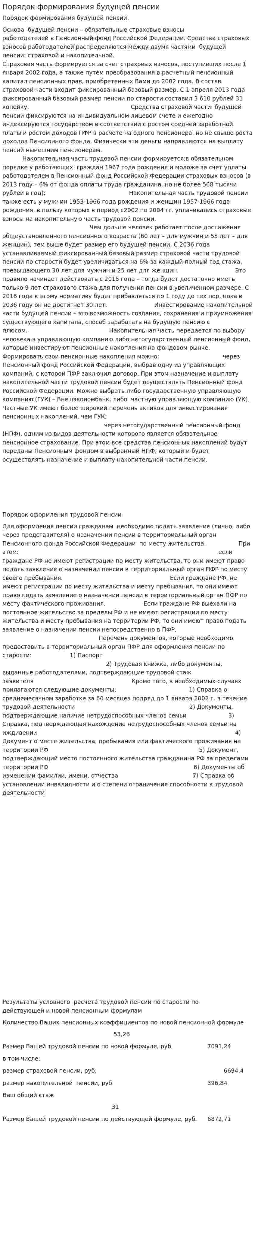 Порядок формирования будущей пенсии