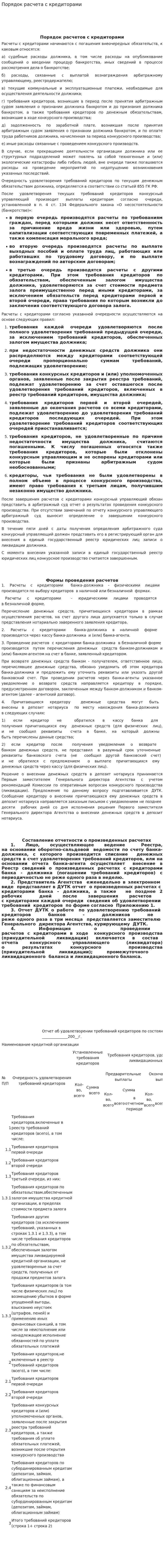 Порядок расчета с кредиторами