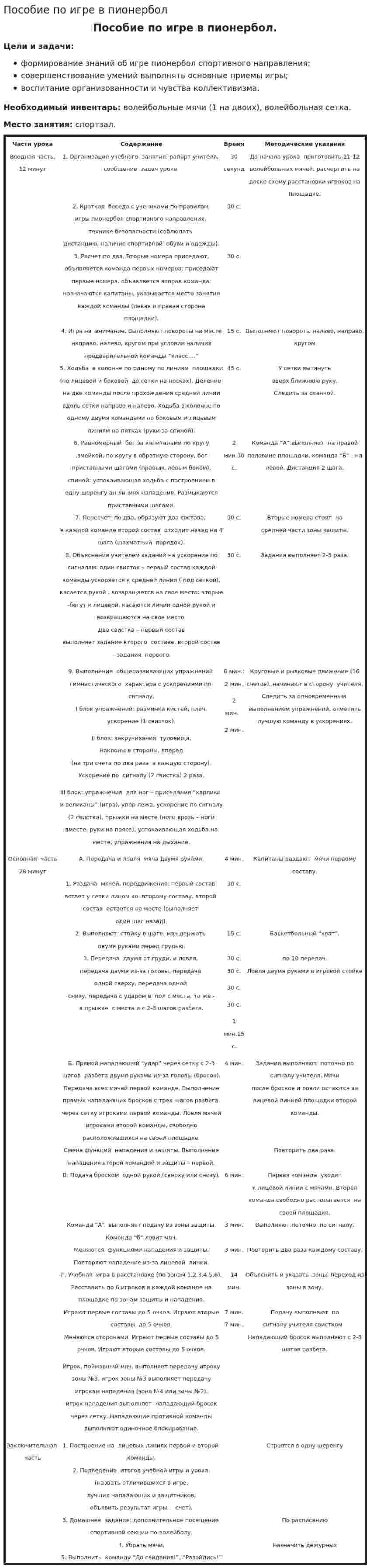 Пособие по игре в пионербол