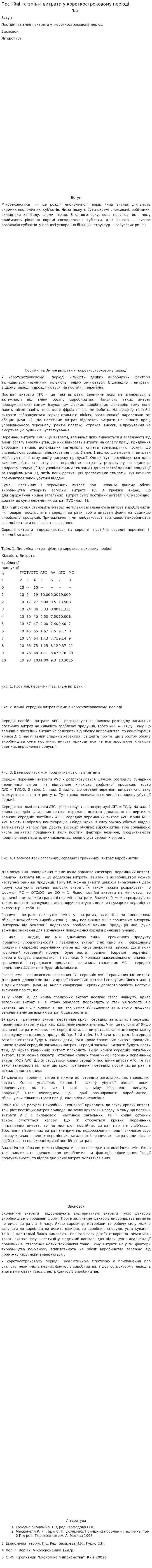 Постійні та змінні витрати у короткостроковому періоді