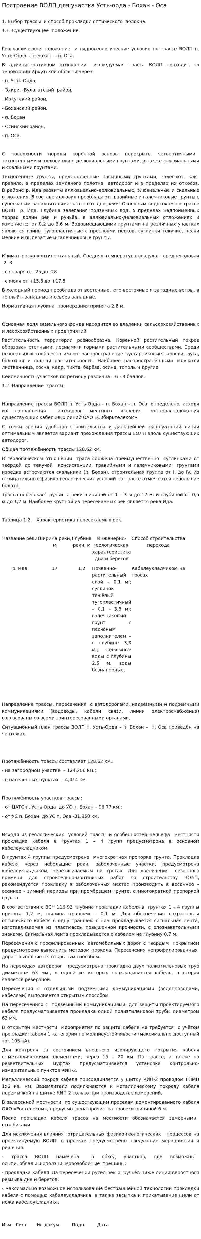 Построение ВОЛП для участка Усть-орда - Бохан - Оса