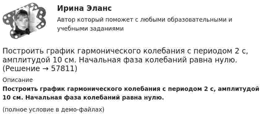     
            Описание
            Построить график гармонического колебания с периодом 2 с, амплитудой 10 см. Начальная фаза колебаний равна нулю.(полное условие в демо-файлах)   
            
            
            Построить бинарное отношение, обладающее следующими свойствами, или доказать, что такого не существует: не рефлексивное, иррефлексивное, симметричное, не антисимметричное, не транзитивное.Построить график гармонического колебания с периодом 2 с, амплитудой 10 см. Начальная фаза колебаний равна нулю.Построить график затухающего колебания, данного уравнением  x = e-0,1t sin(p/4 t) м.Построить графики изменения потенциала поля вдоль линии, проходящей через два точечных заряда, находящихся на расстоянии 2d друг от друга. Величины зарядов равны +q и +q.Построить зависимость емкостного (реактивного) сопротивления конденсатора от частоты колебаний электрического тока.Построить кривую Серпинского при помощи L-системы со следующими аксиомами:Построить линейное однородное разностное уравнение минимально возможного порядка с постоянными действительными коэффициентами, частными решениями которого являются функции: (-3)^n, 5^n, n*5^n, 12^n*cos(11*Pi*(n+1)/3).Построение объединённых масштабируемых сетей.фит_БАК (Тест с ответами СИНЕРГИЯ / МОИ / МТИ)Построение объединённых масштабируемых сетей.фит_БАК (тест с ответами Синергия/МОИ/ МТИ /МОСАП)Построение объединённых масштабируемых сетей.фит_БАК (тест с ответами Синергия/МОИ/ МТИ /МОСАП)Построение эпюр в духопорной балкеПостроение эпюр в многопролетных шарнирных балках  Задача 12Построение эпюр внутренних усилий для шарнирно опертых балок Вариант 2Построение эпюры изгибающих моментов в балке