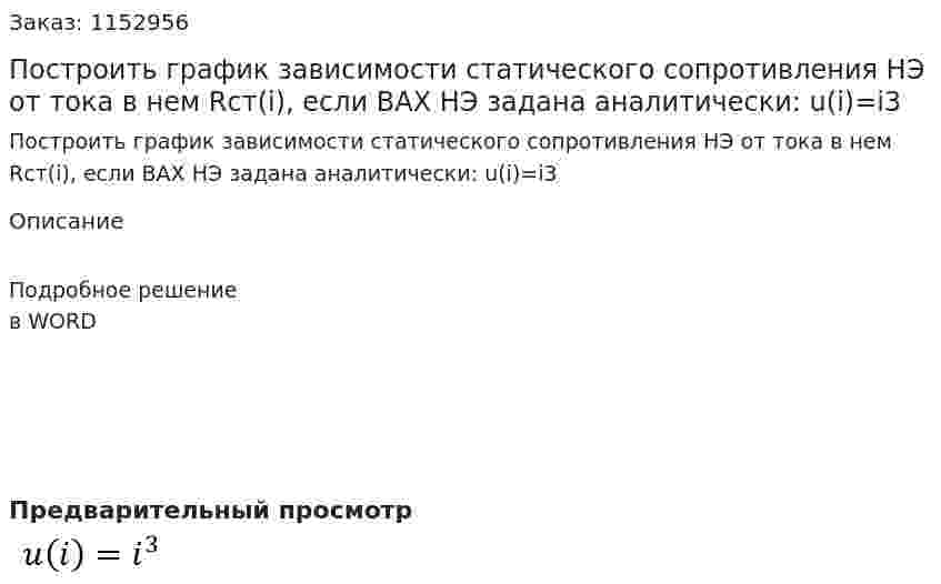 Построить график зависимости статического сопротивления НЭ от тока в нем Rст(i), если ВАХ НЭ задана аналитически: u(i)=i3 