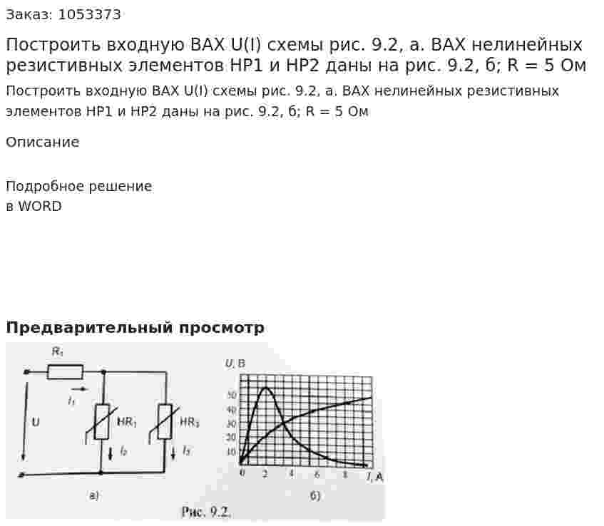 Построить входную ВАХ U(I) схемы рис. 9.2, а. ВАХ нелинейных резистивных элементов НР1 и НР2 даны на рис. 9.2, б; R = 5 Ом 