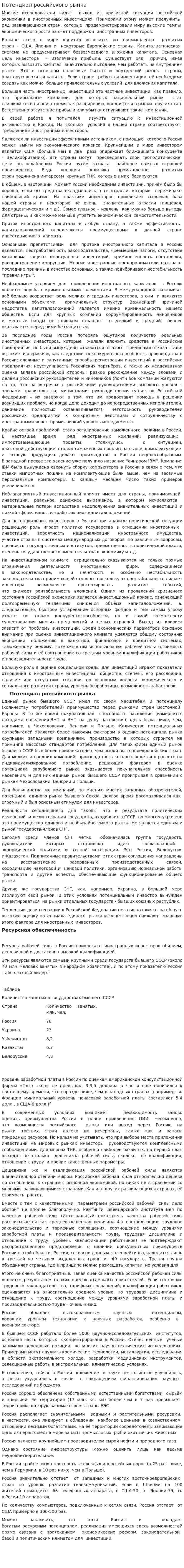 Потенциал российского рынка