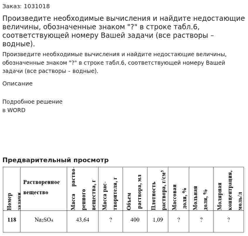 Пpоизведите необходимые вычисления и найдите недостающие величины, обозначенные знаком "?" в стpоке табл.6, соответствующей номеpу Вашей задачи (все pаствоpы – водные). 