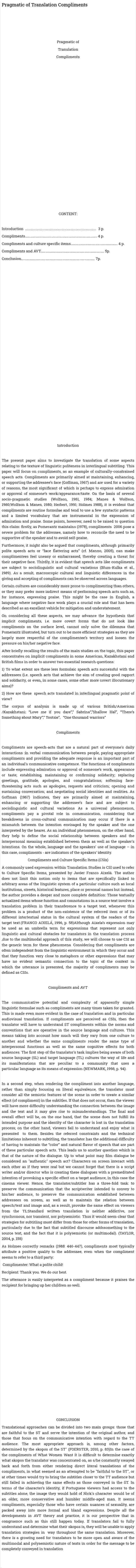 Pragmatic of Translation Compliments