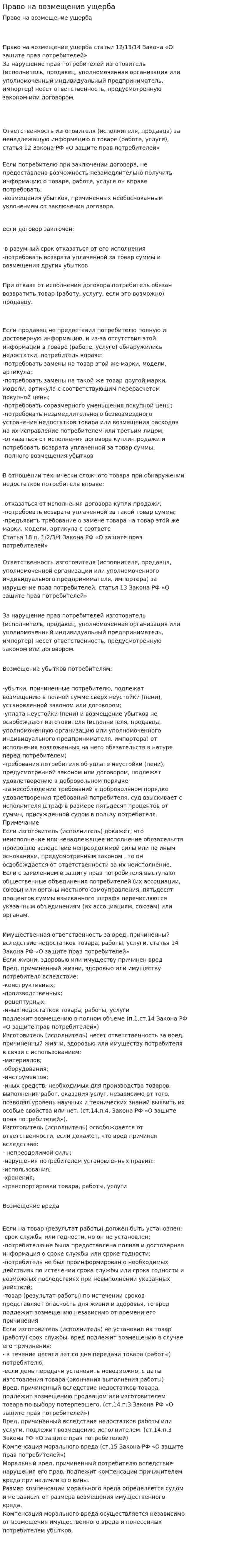 Право на возмещение ущерба