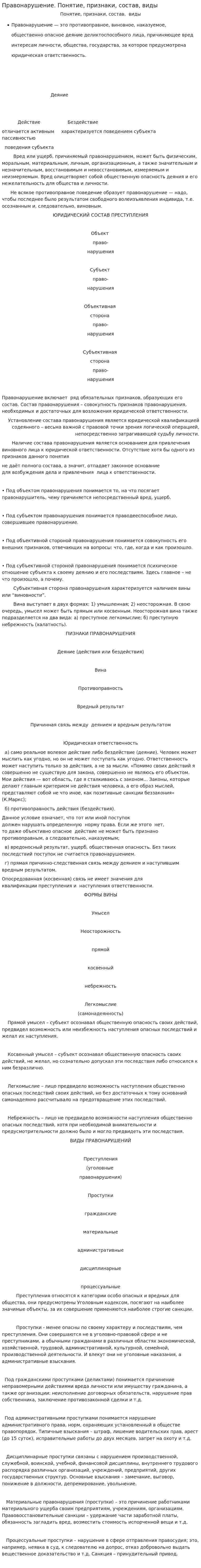 Правонарушение. Понятие, признаки, состав, виды