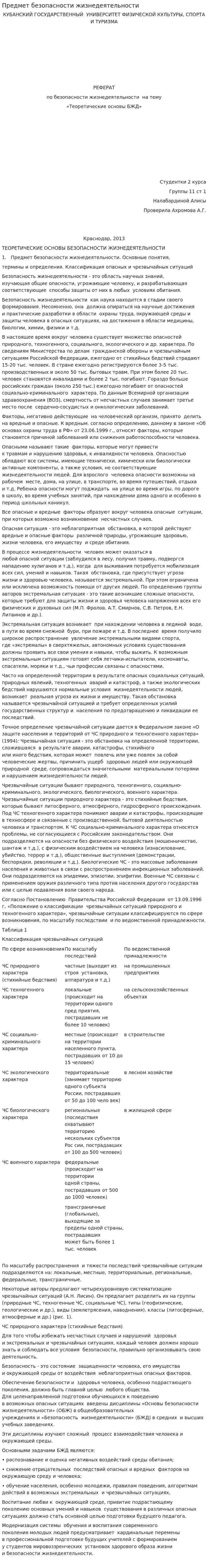 Предмет безопасности жизнедеятельности