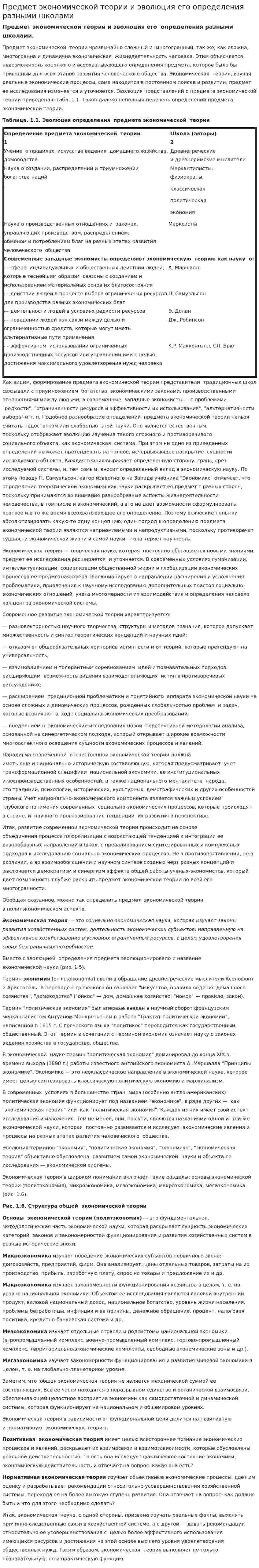 Предмет экономической теории и эволюция его определения разными школами