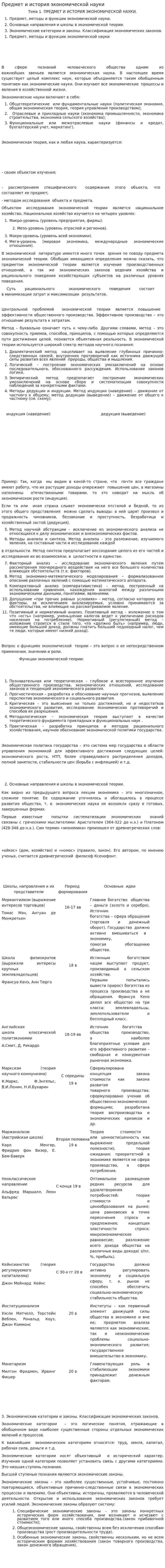 Предмет и история экономической науки