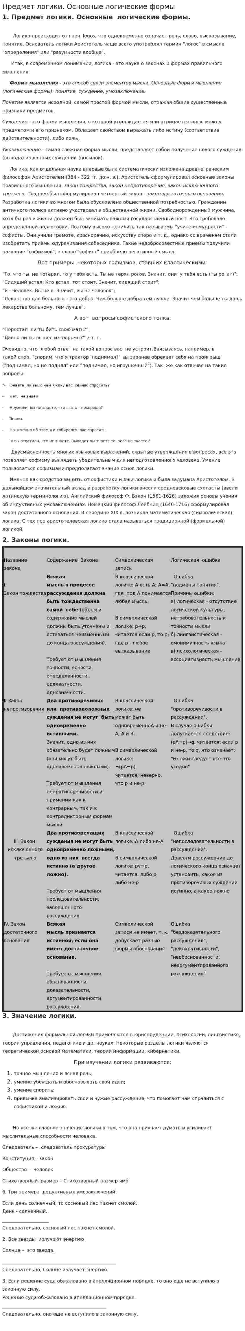 Предмет логики. Основные логические формы