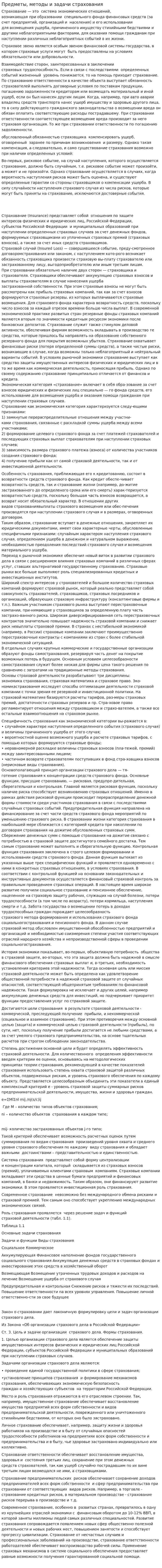 Предметы, методы и задачи страхования