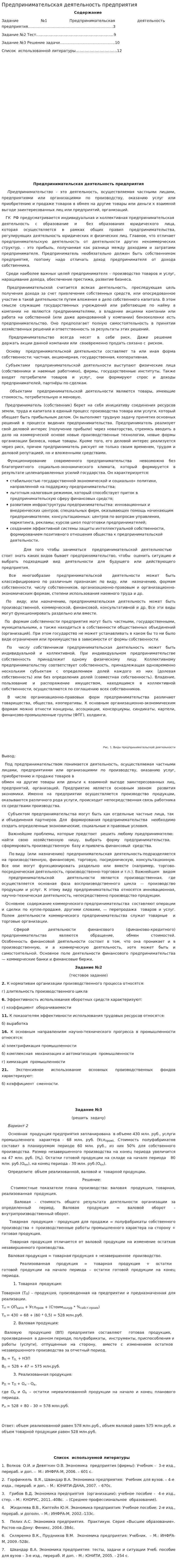 Предпринимательская деятельность предприятия