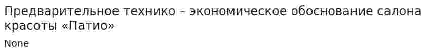 Предварительное технико – экономическое обоснование салона красоты «Патио»