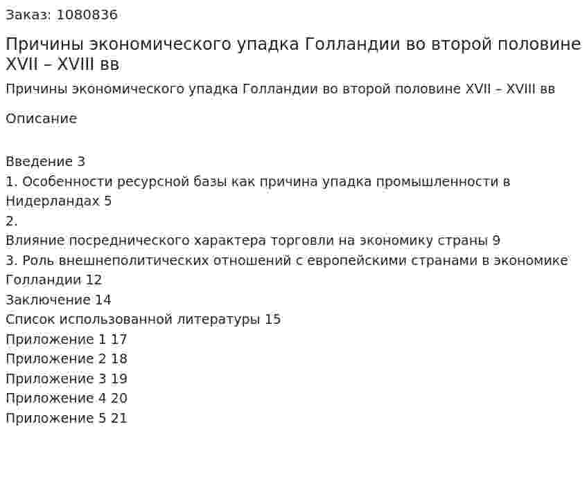 Причины экономического упадка Голландии во второй половине XVII – XVIII вв (реферат) 