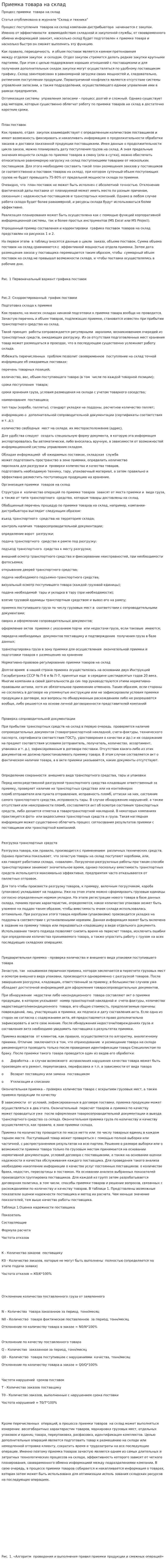 Приемка товара на склад