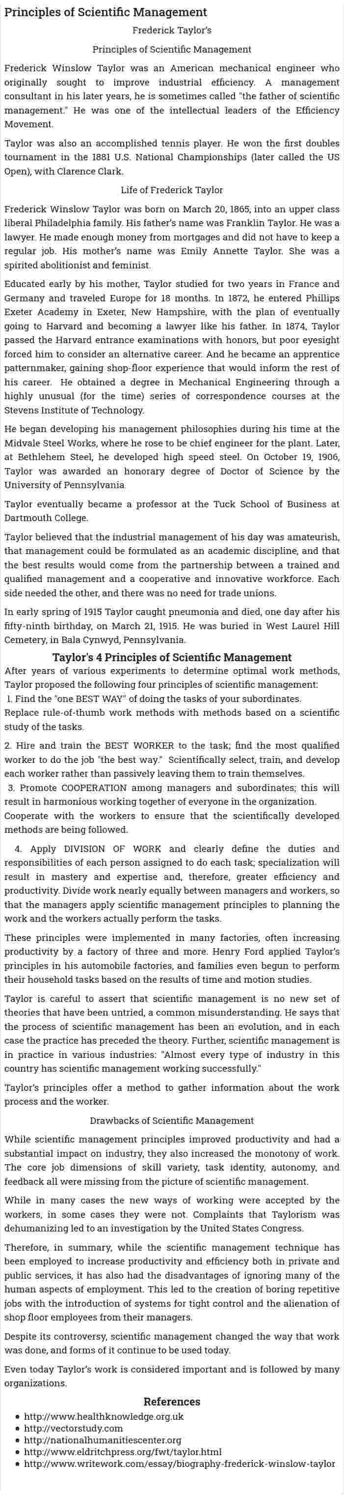 Principles of Scientific Management
