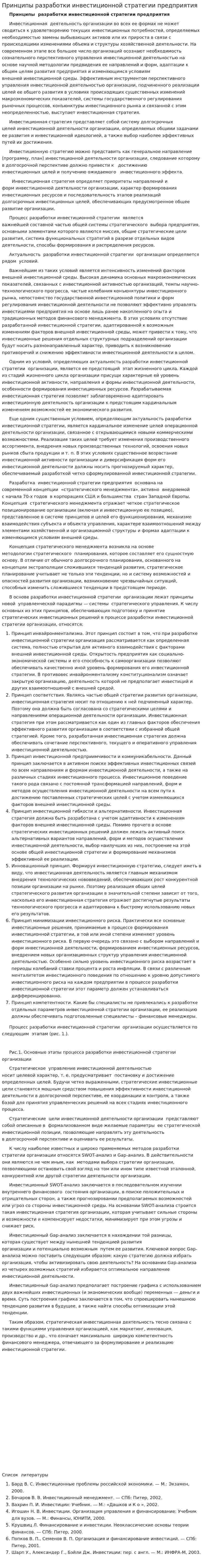 Принципы разработки инвестиционной стратегии предприятия