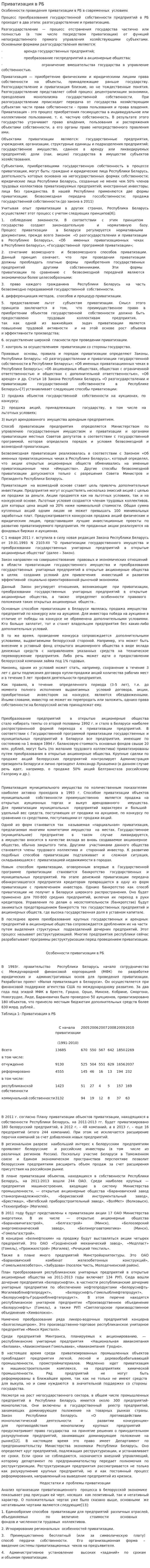 Приватизация в РБ