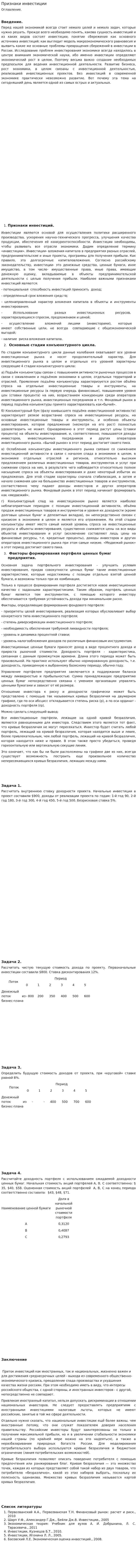 Признаки инвестиции