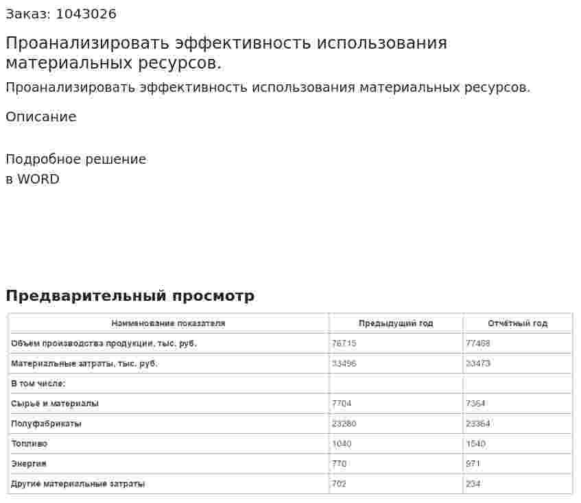 Проанализировать эффективность использования материальных ресурсов. 