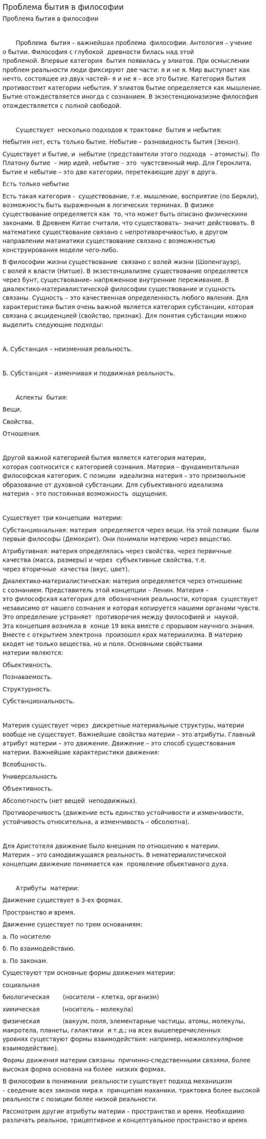 Проблема бытия в философии