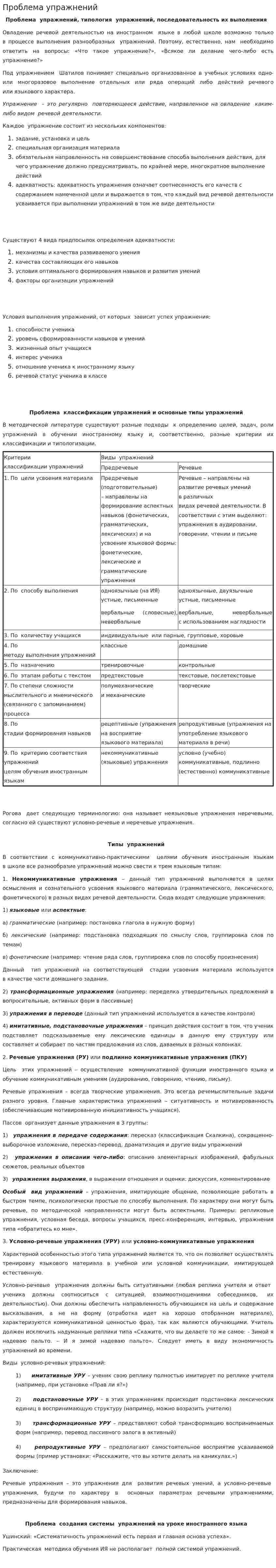 Проблема упражнений
