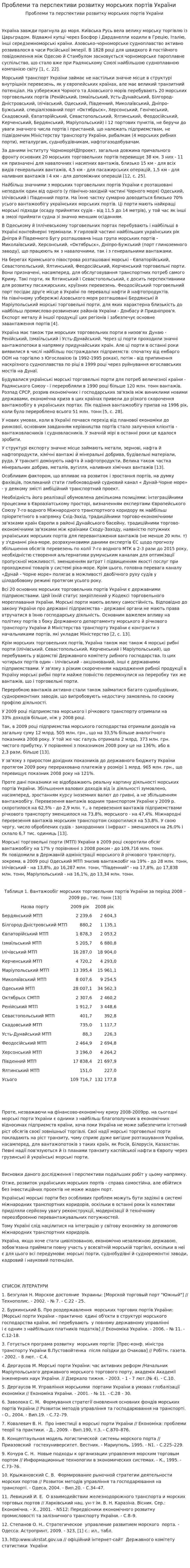 Проблеми та перспективи розвитку морських портів України