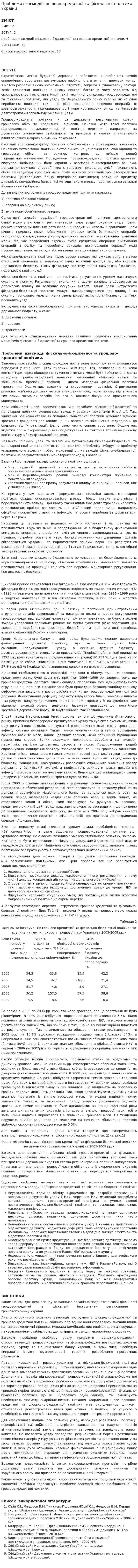 Проблеми взаємодії грошово-кредитної та фіскальної політики України