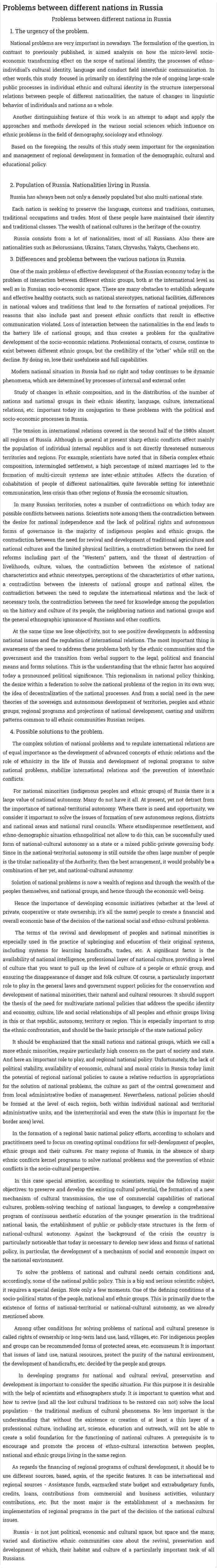Problems between different nations in Russia