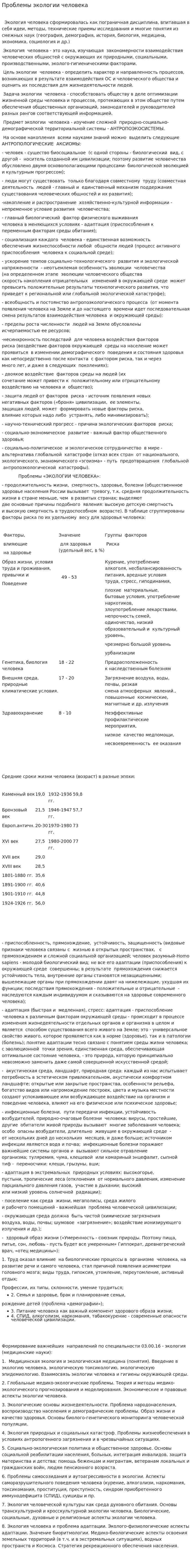 Проблемы экологии человека