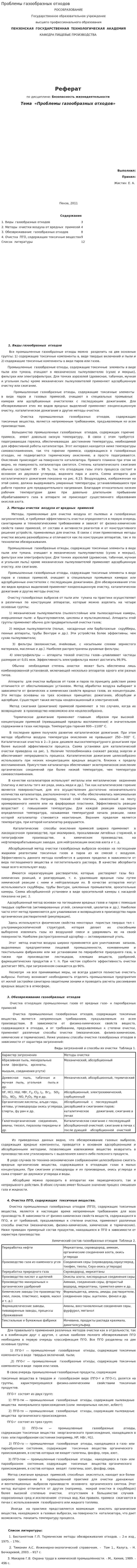 Проблемы газообразных отходов