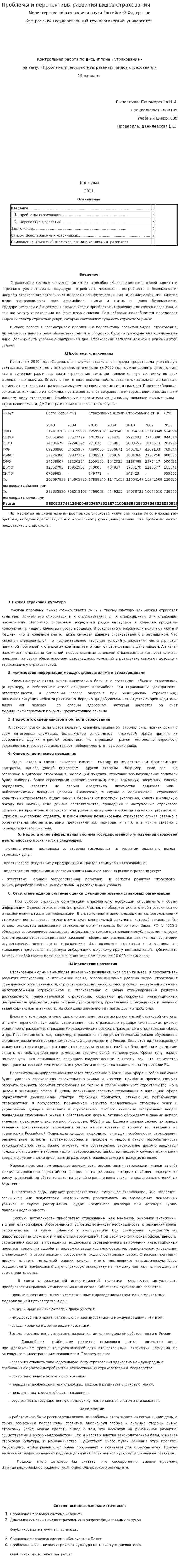 Проблемы и перспективы развития видов страхования