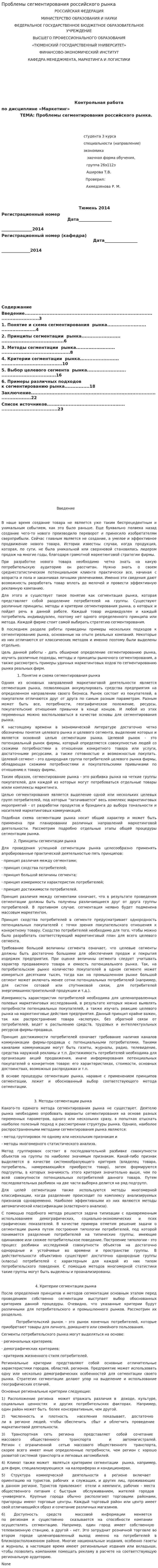 Проблемы сегментирования российского рынка