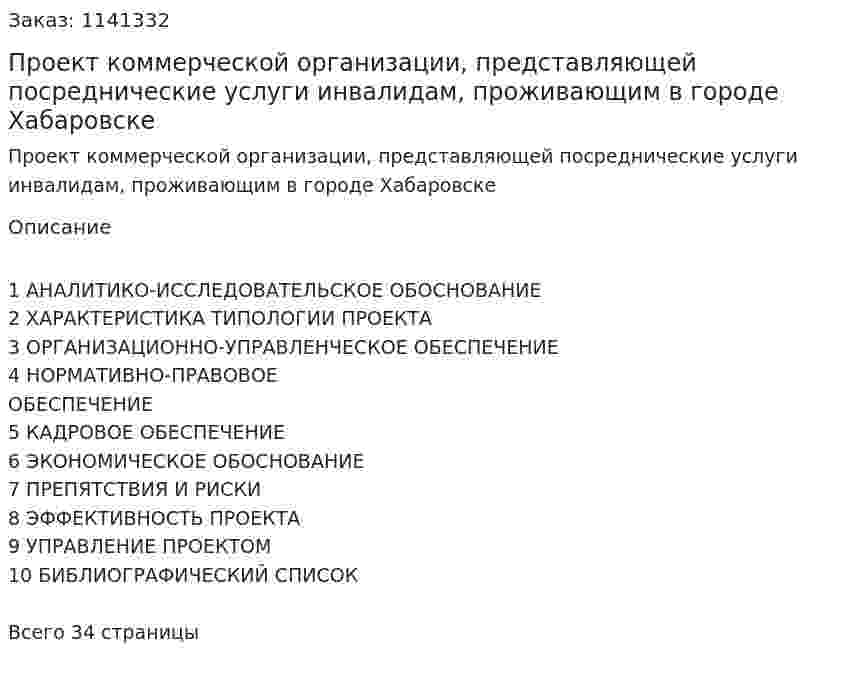 Проект коммерческой организации, представляющей посреднические услуги инвалидам, проживающим в городе Хабаровске (курсовая работа) 