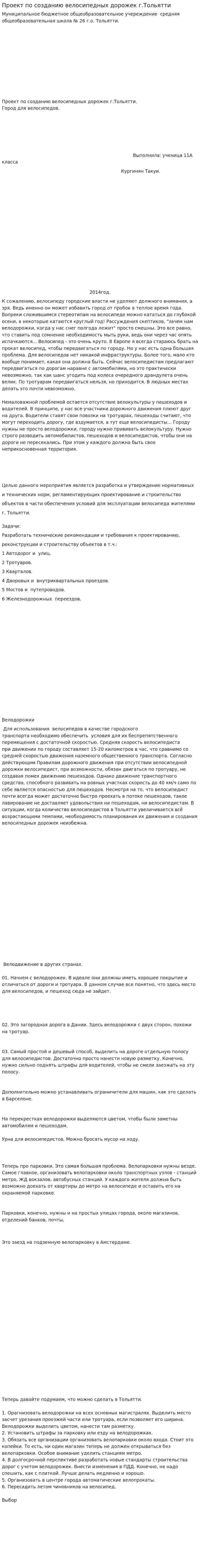 Проект по созданию велосипедных дорожек г.Тольятти