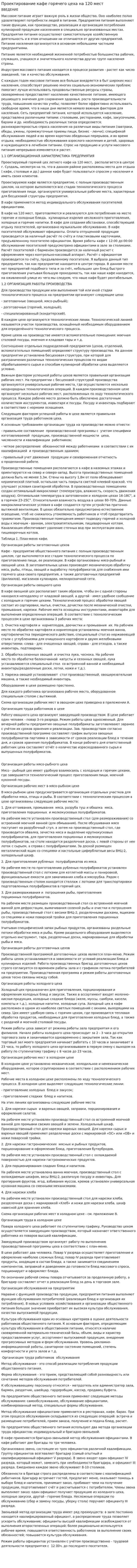 Проектирование кафе горячего цеха на 120 мест