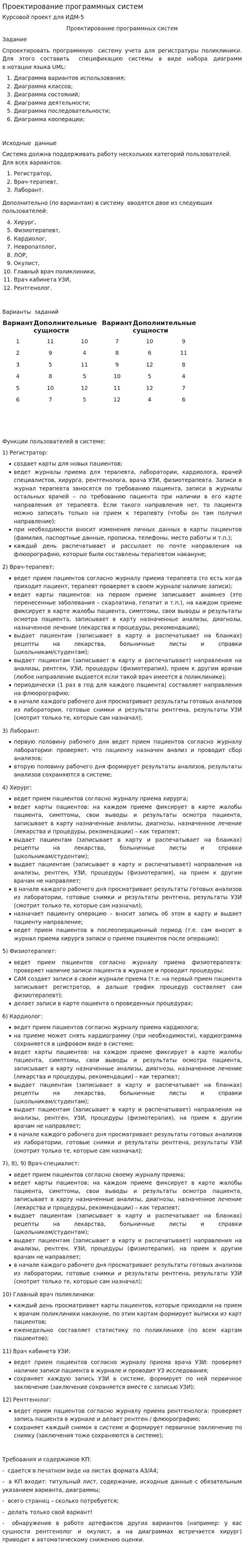 Проектирование программных систем