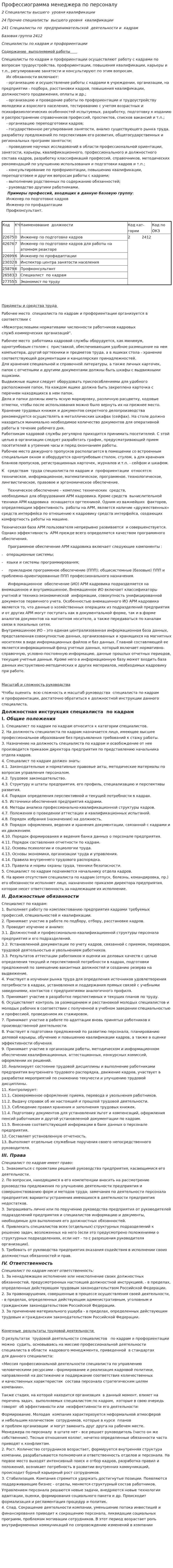 Профессиограмма менеджера по персоналу