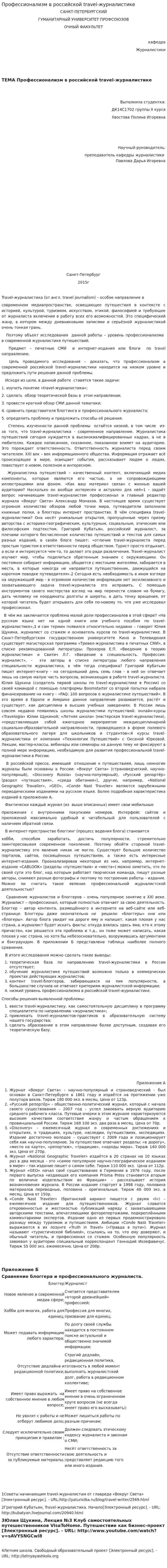 Профессионализм в российской travel-журналистике