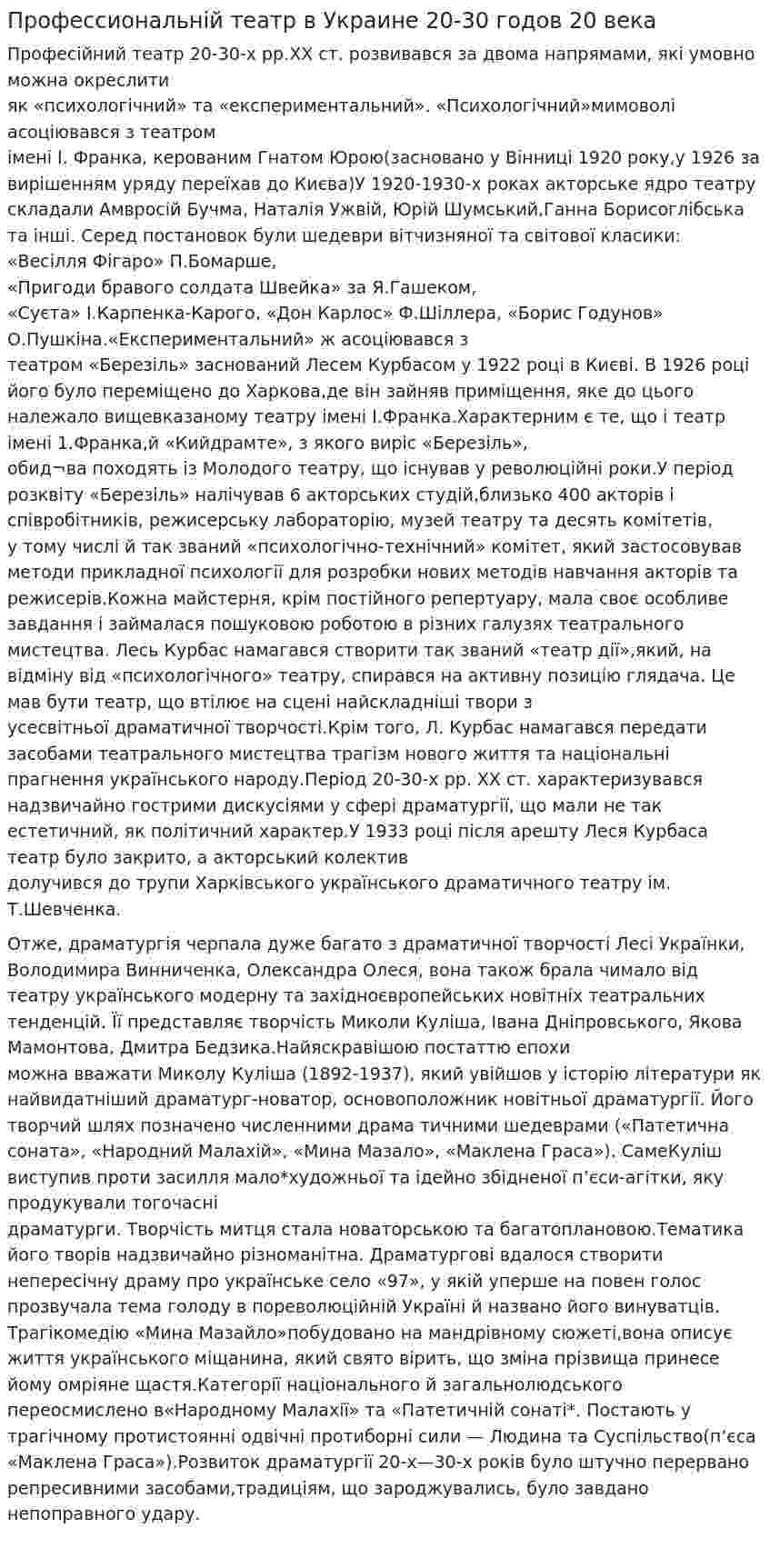 Профессиональній театр в Украине 20-30 годов 20 века