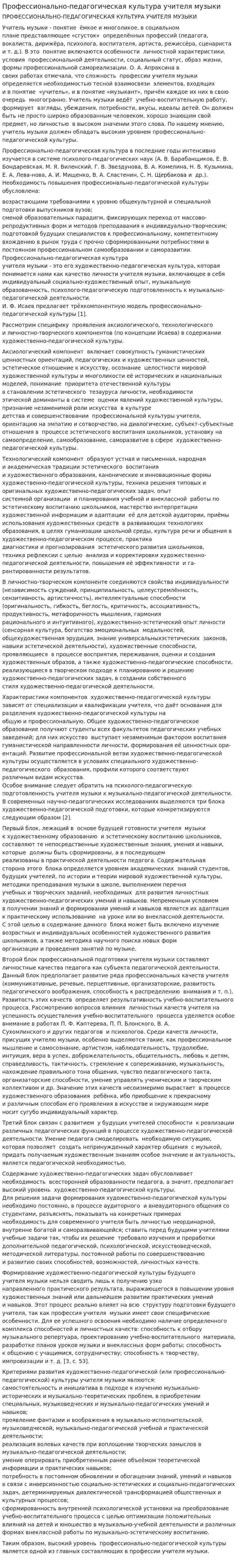 Профессионально-педагогическая культура учителя музыки