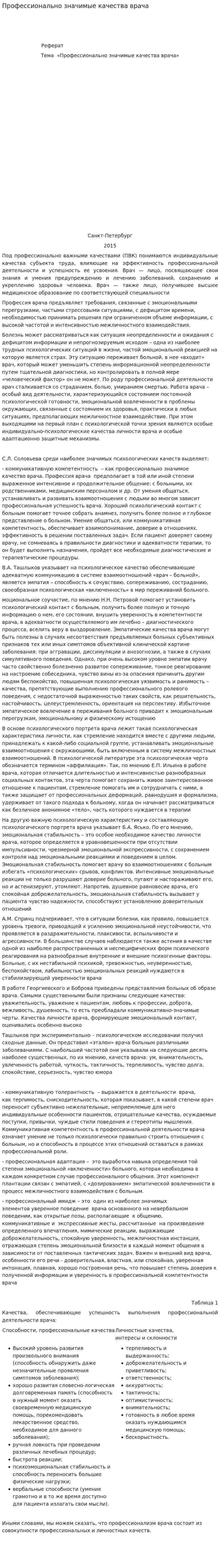 Профессионально значимые качества врача