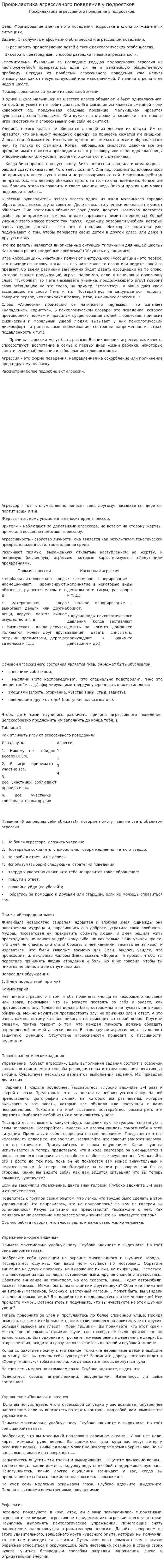 Профилактика агрессивного поведения у подростков